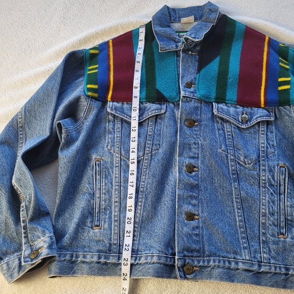Margaz Vintage Native American Vibe Wool Blanket Denim Jacket Size Medium - Picture 7 of 11